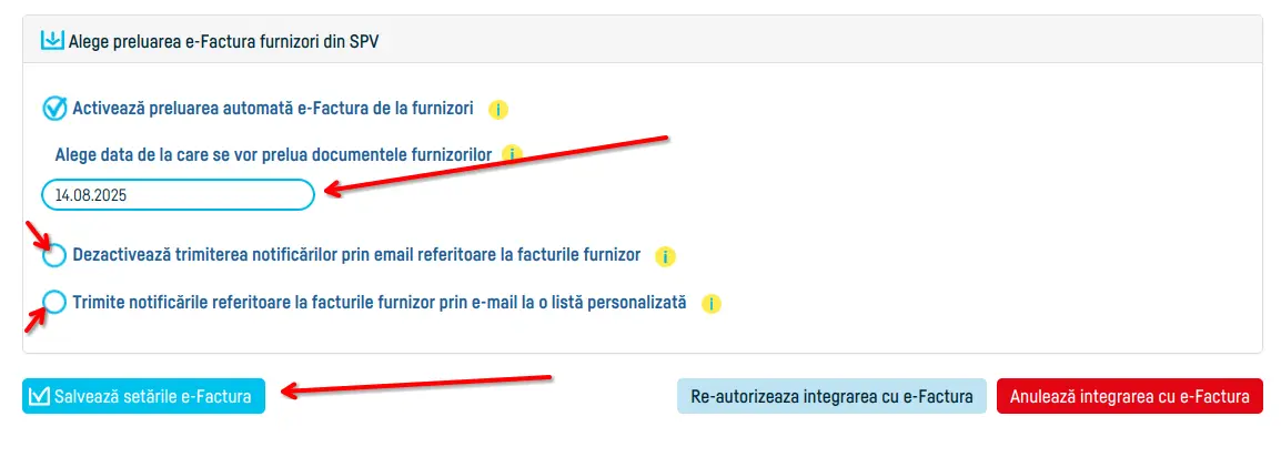 Cum activezi preluarea automată din SPV a e-Facturilor - pasul 3