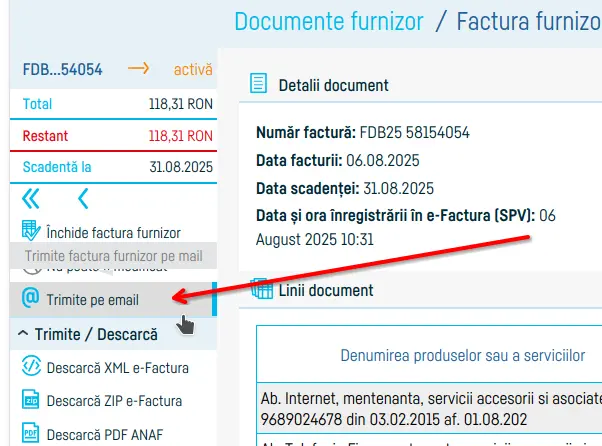Cum trimiți facturile de furnizori pe email - pasul 2