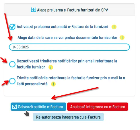 Cum activezi preluarea automată din SPV a e-Facturilor - pasul 3