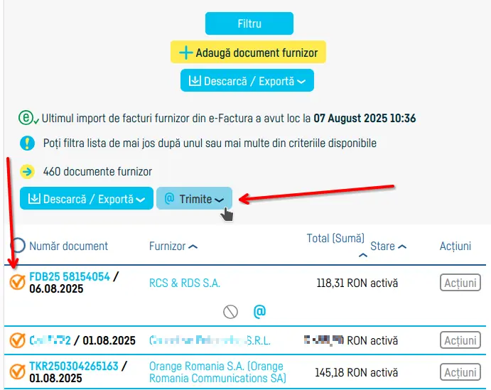 Cum trimiți facturile de furnizori pe email - pasul 7